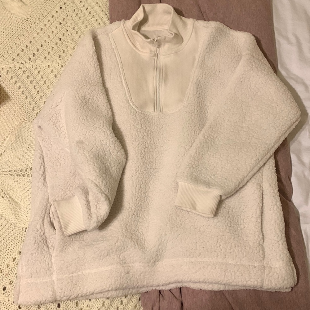 White fluffy crew neck